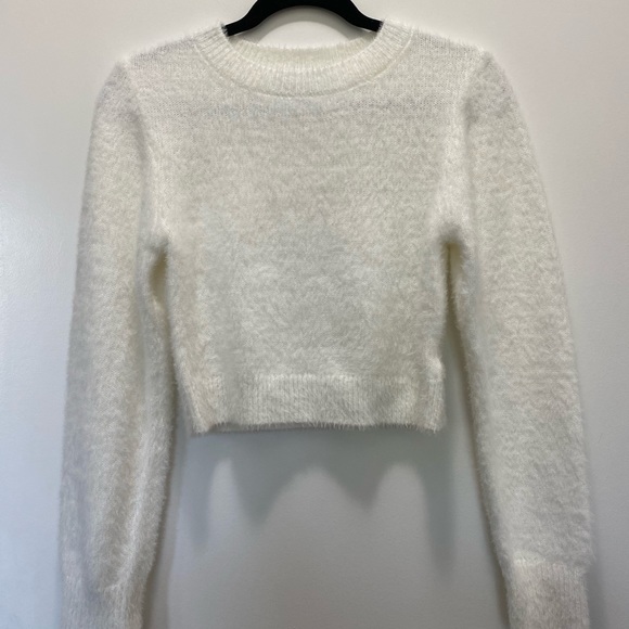 White Fuzzy Crop Sweater - Picture 2 of 6